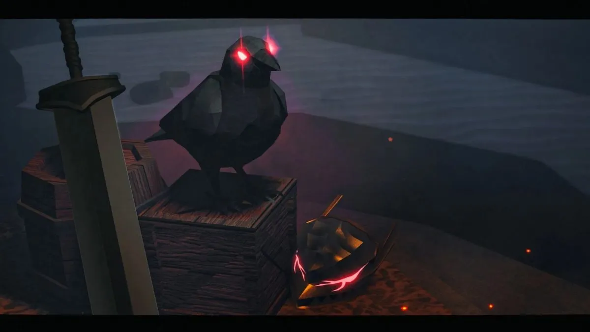 Armadura do Corvo em The Forge no Roblox obtida ap&oacute;s miss&otilde;es do NPC Corvo