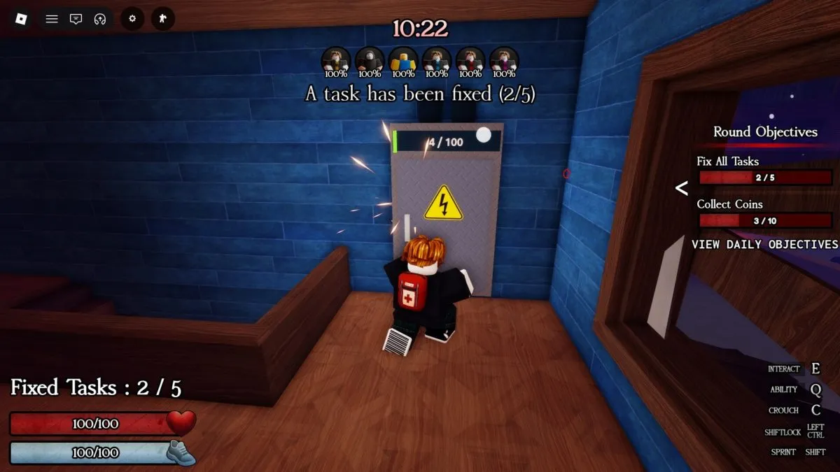 Gameplay de One of Us no Roblox com Assassino e Sobreviventes