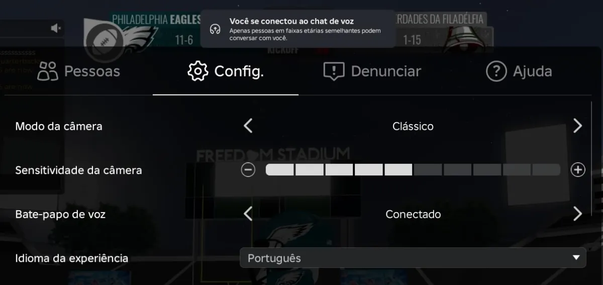 Aviso do Chat de Voz no Roblox PlayStation com restrição de idade