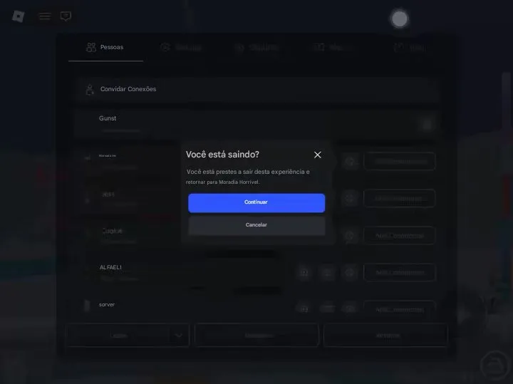 Menu do Roblox mostrando hist&oacute;rico de experi&ecirc;ncias jogadas recentemente dentro do jogo