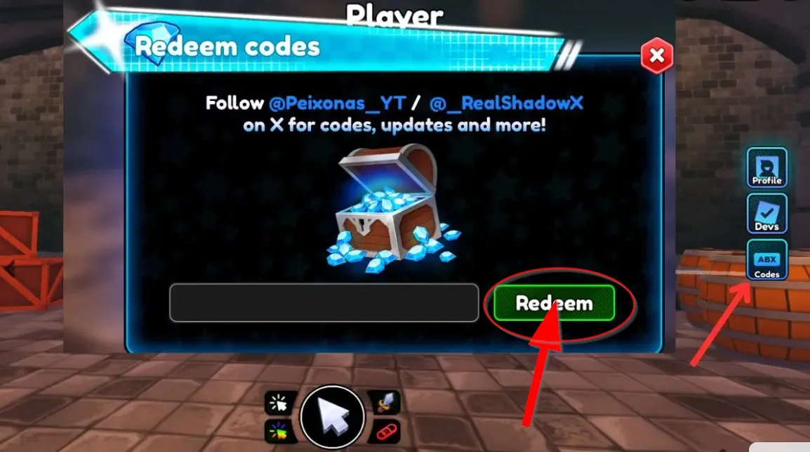 Como resgatar códigos Roblox no Anime Celestial X – passo 1