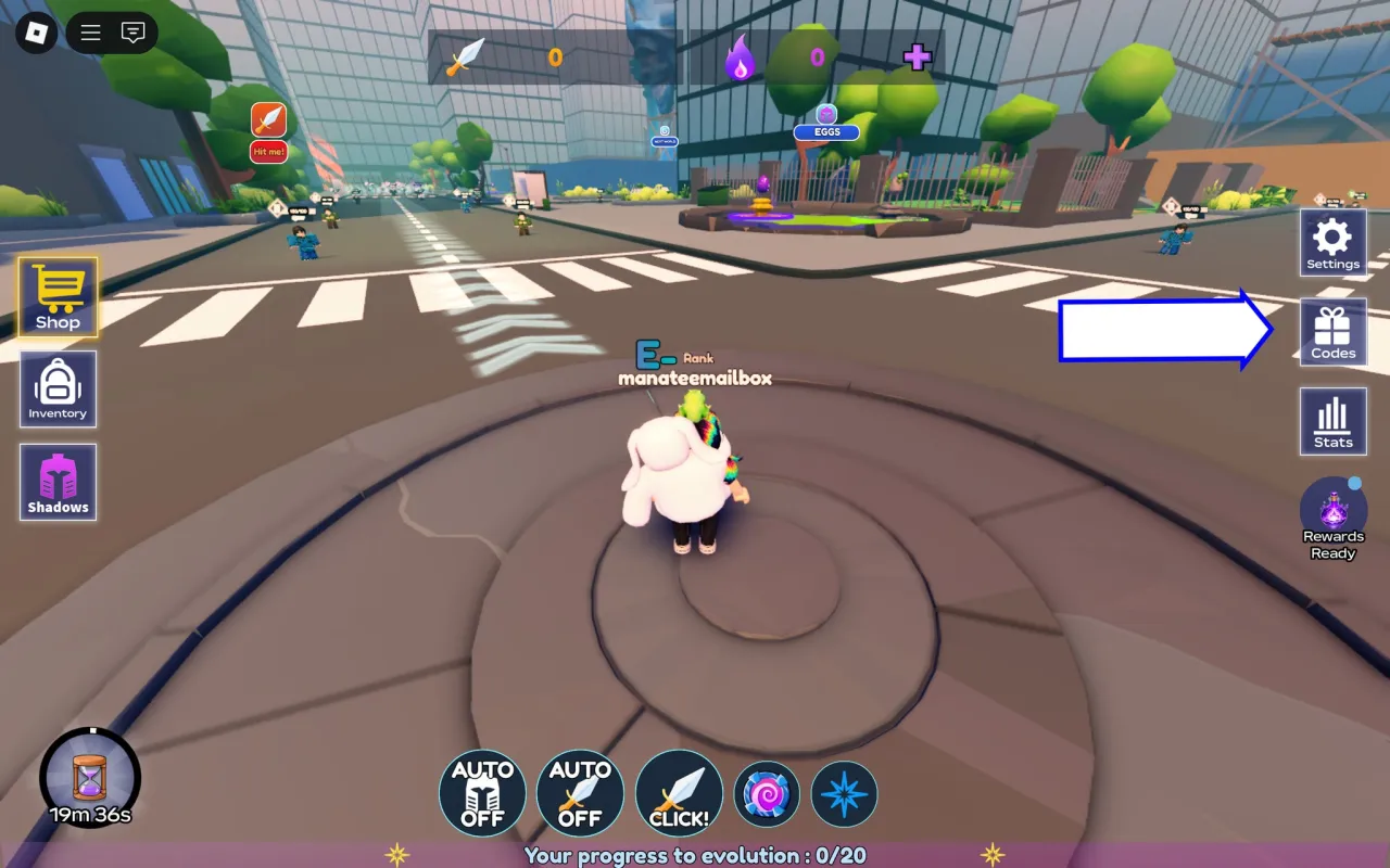 Como resgatar códigos Roblox no Anime Evolution – passo 1