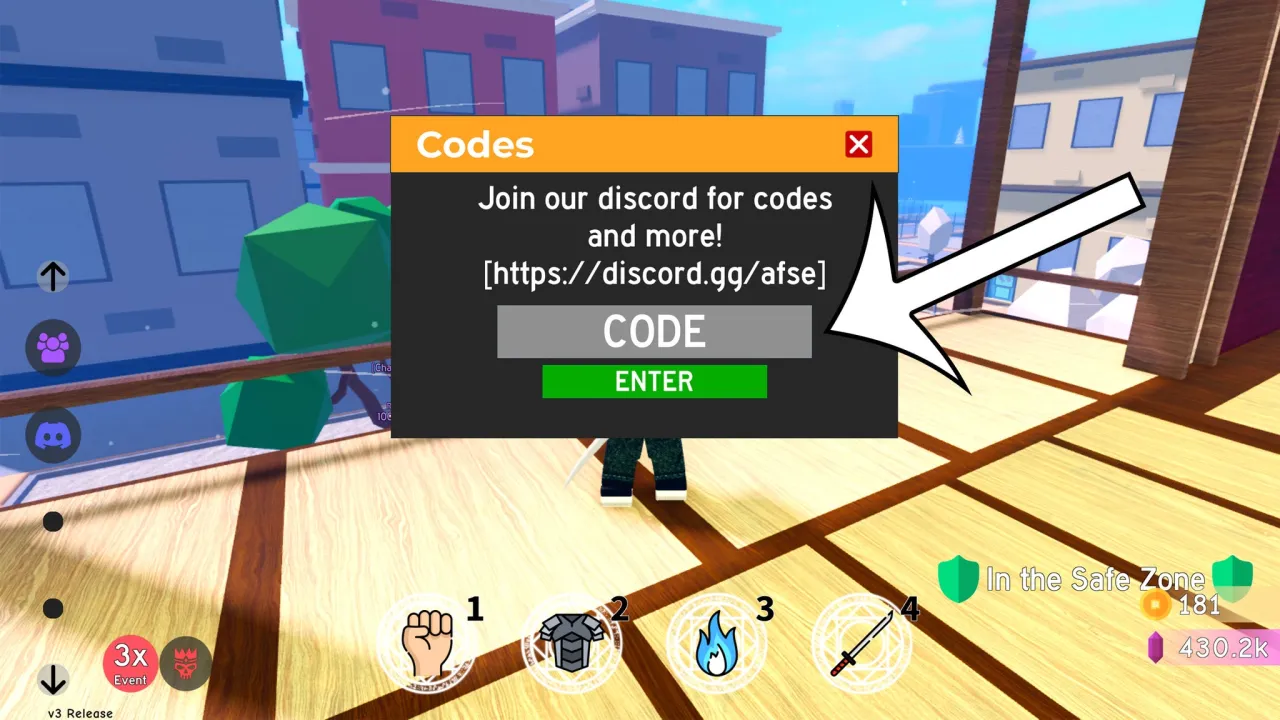 Onde inserir códigos Roblox no Anime Fighting Simulator Endless – passo 3
