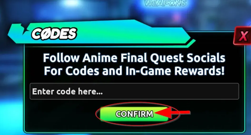 Como resgatar códigos Roblox no Anime Final Quest – passo 1