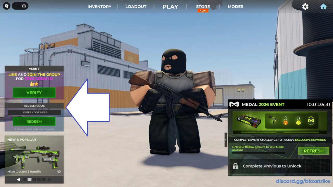 Como resgatar códigos Roblox no Bloxstrike – passo 1