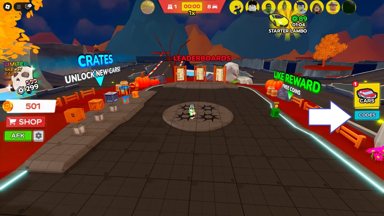 Como resgatar códigos Roblox no Cars Vs Trucks – passo 1