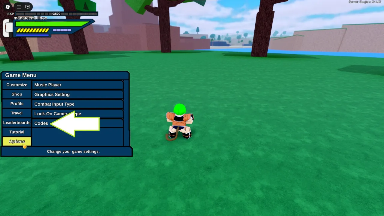 Tela de resgate de códigos Roblox no Dragon Generations – passo 2