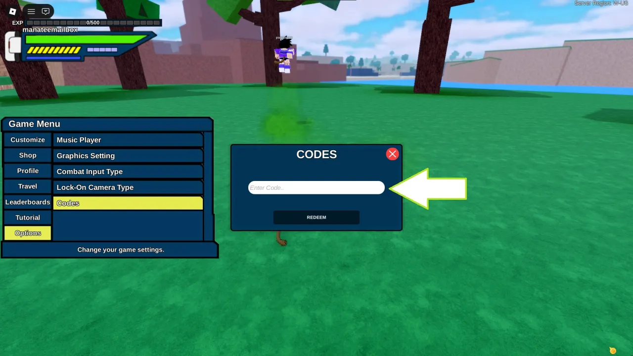 Onde inserir códigos Roblox no Dragon Generations – passo 3