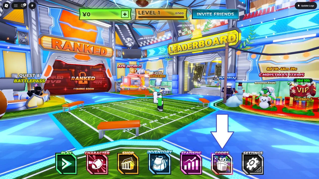 Como resgatar c&oacute;digos Roblox no Endzone Strike &ndash; passo 1