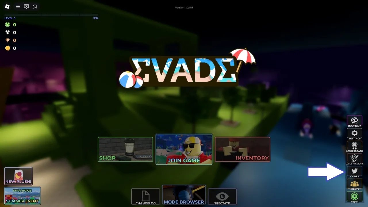 Como resgatar códigos Roblox no Evade – passo 1