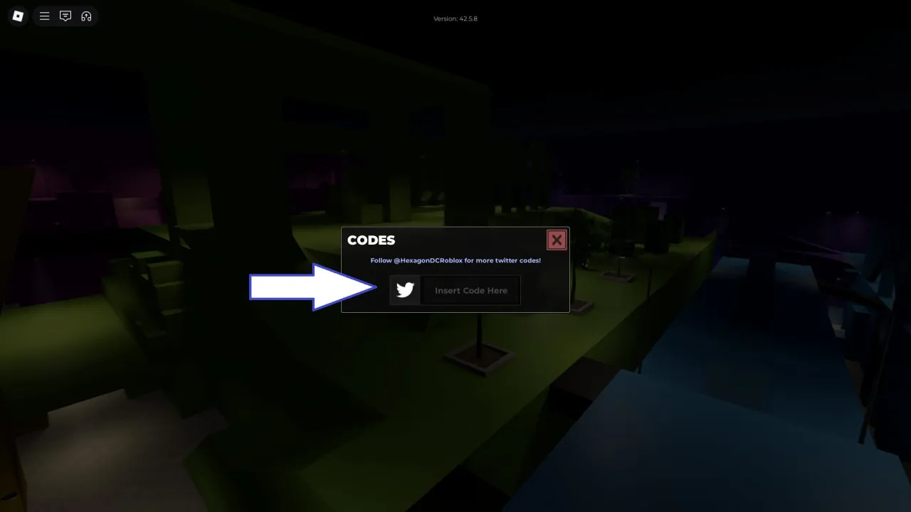 Tela de resgate de códigos Roblox no Evade – passo 2