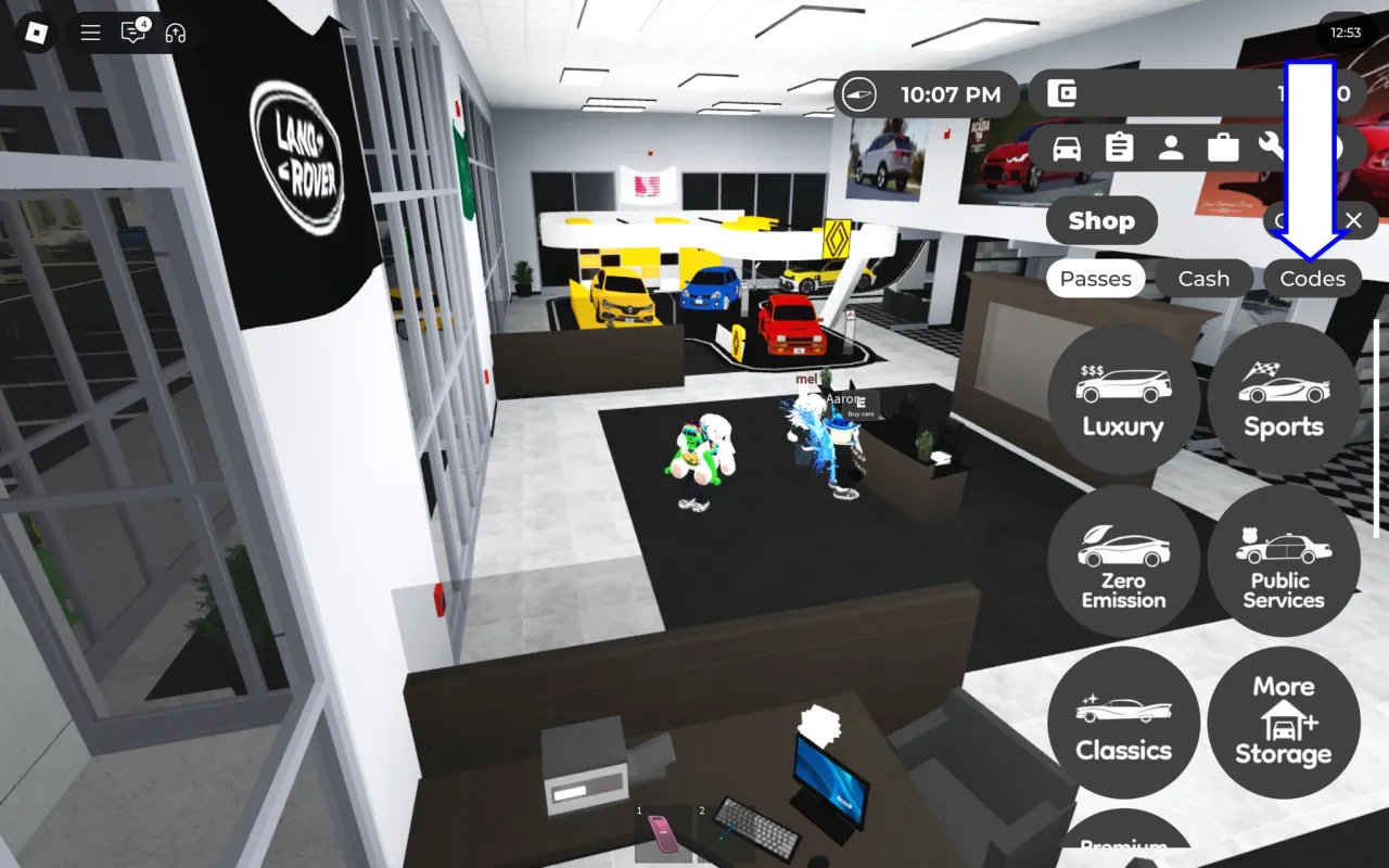 Tela de resgate de códigos Roblox no Greenville – passo 2