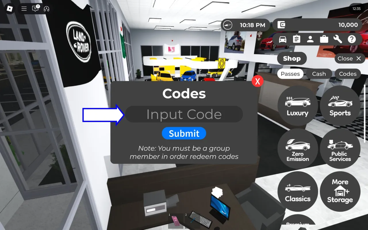 Onde inserir códigos Roblox no Greenville – passo 3