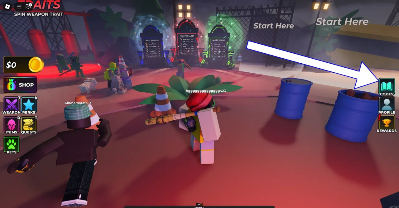 Como resgatar códigos Roblox no Hunty Zombie – passo 1