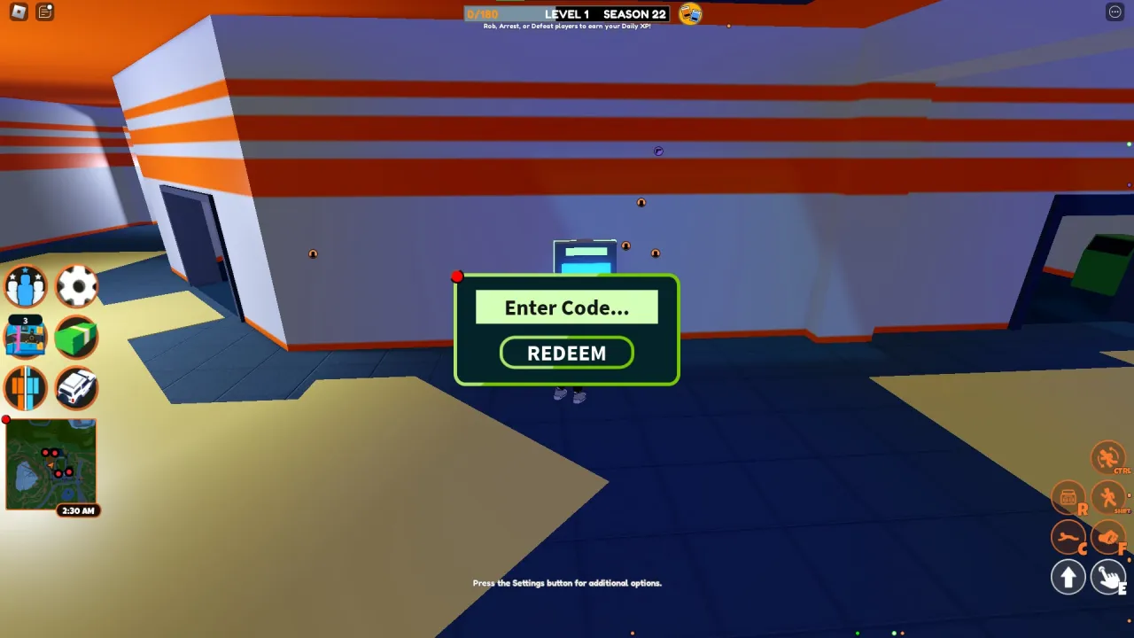 Tela de resgate de c&oacute;digos Roblox no Jailbreak &ndash; passo 2