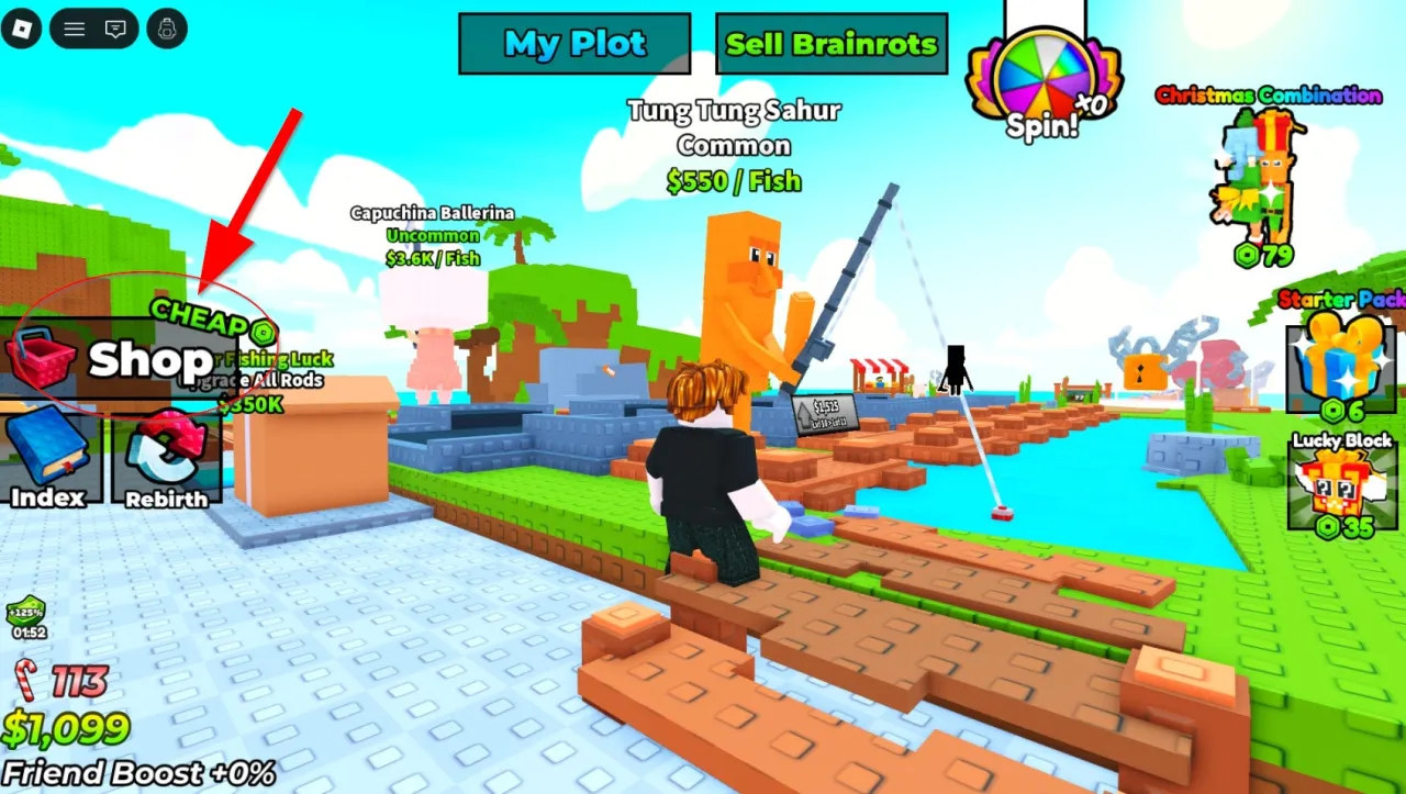 Como resgatar códigos Roblox no My Fishing Brainrots – passo 1