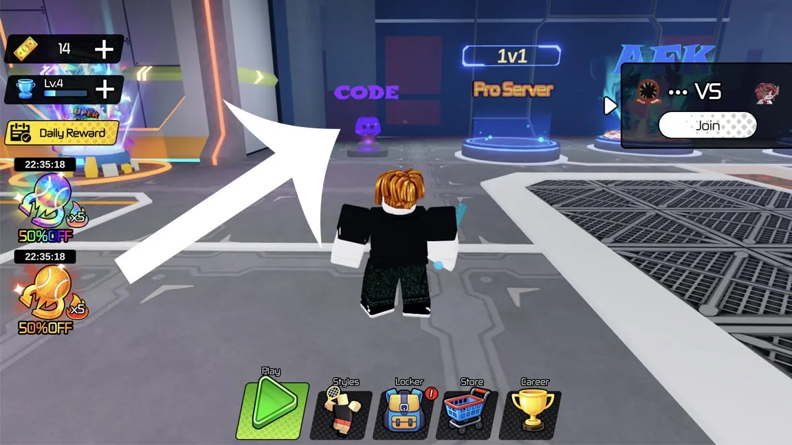 Como resgatar c&oacute;digos Roblox no Neo Tennis &ndash; passo 1