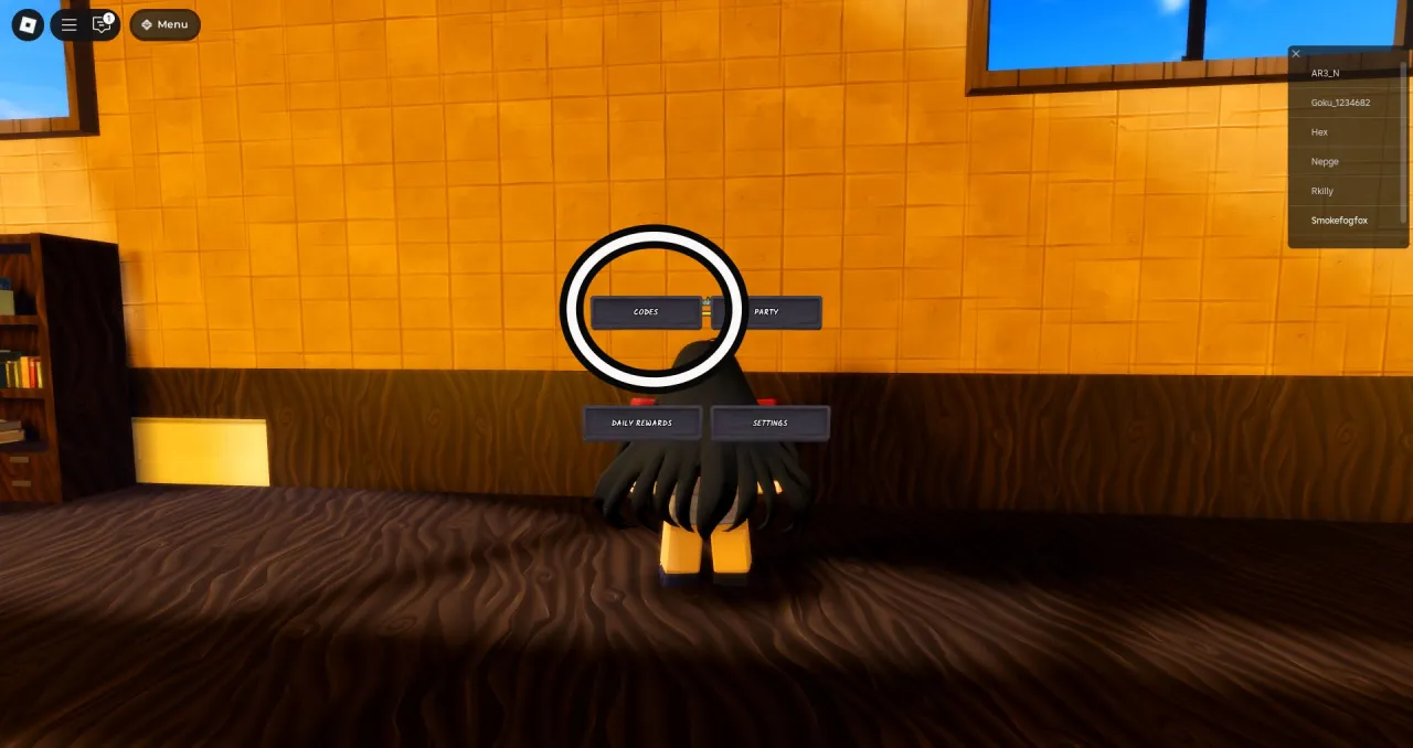 Onde inserir c&oacute;digos Roblox no Ninja Time &ndash; passo 3