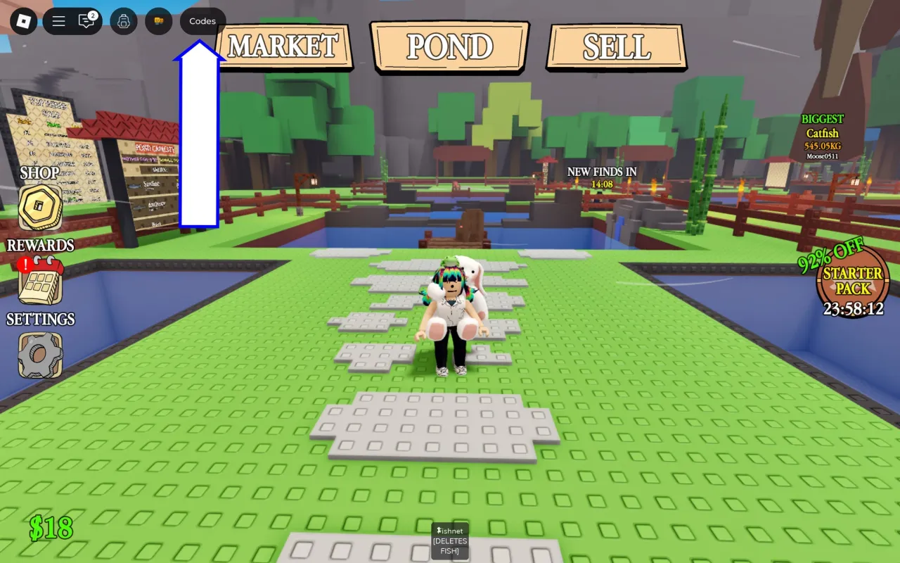 Como resgatar códigos Roblox no Own A Fish Pond – passo 1