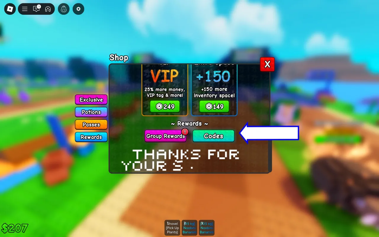 Onde inserir códigos Roblox no Plants Vs Brainrots – passo 3