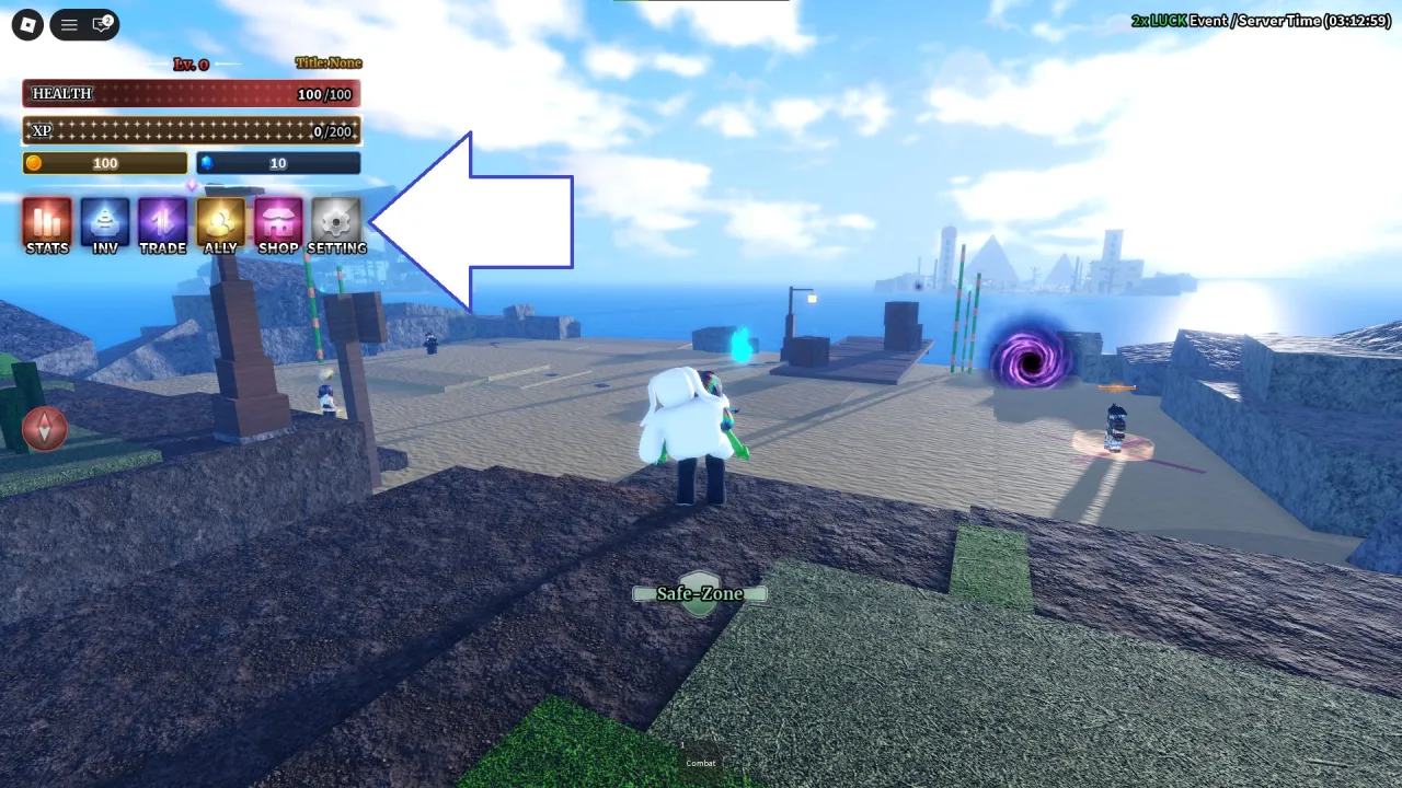 Como resgatar códigos Roblox no Sailor Piece – passo 1