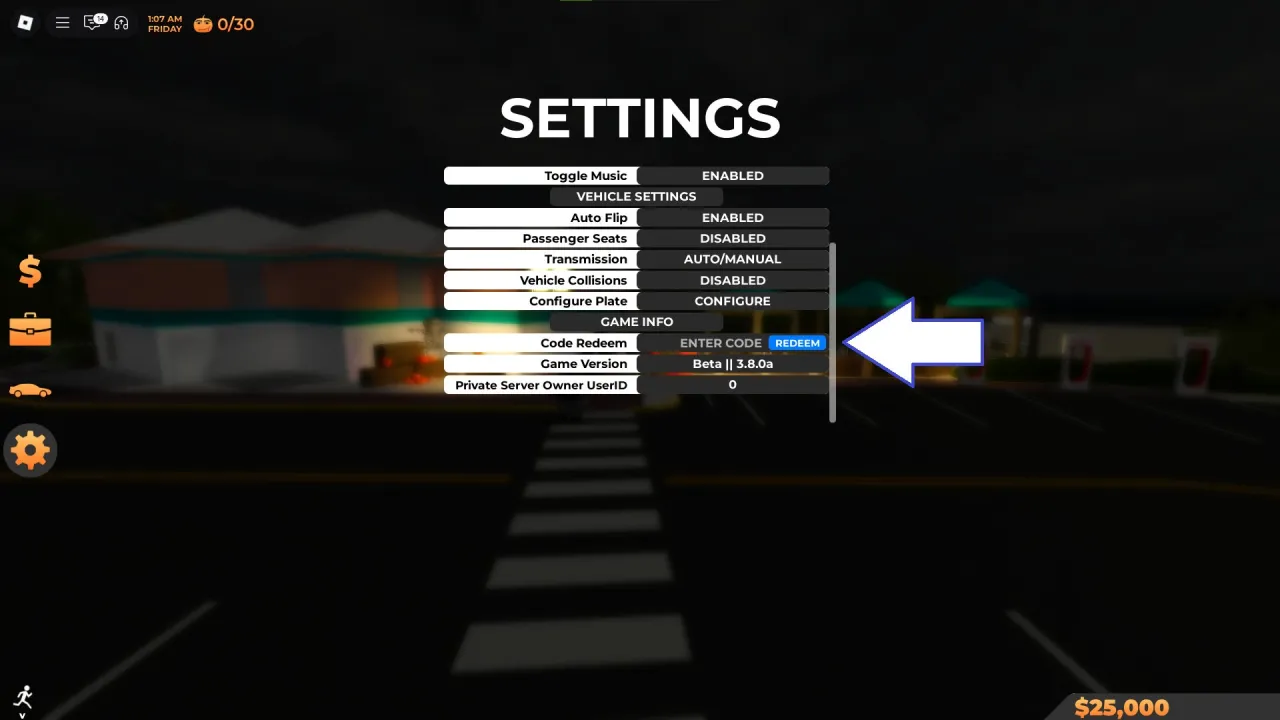 Tela de resgate de códigos Roblox no Southwest Florida – passo 2