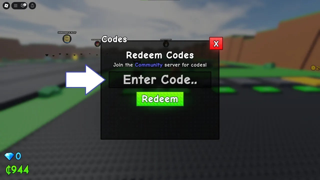 Onde inserir códigos Roblox no Spin A Brainrot – passo 3