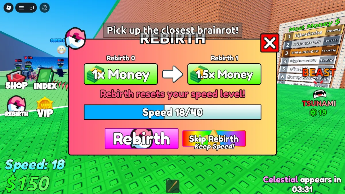 Sistema de Rebirth em Escape Tsunami for Brainrots