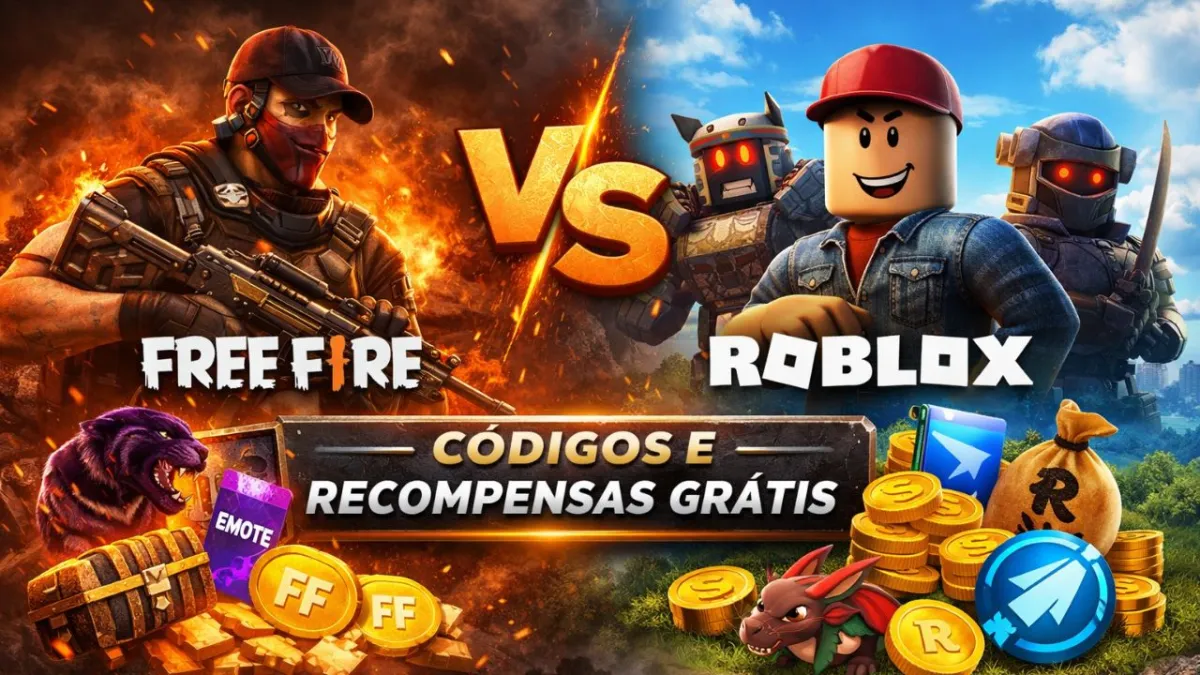 Comparativo entre Roblox e Free Fire sobre códigos e recompensas grátis