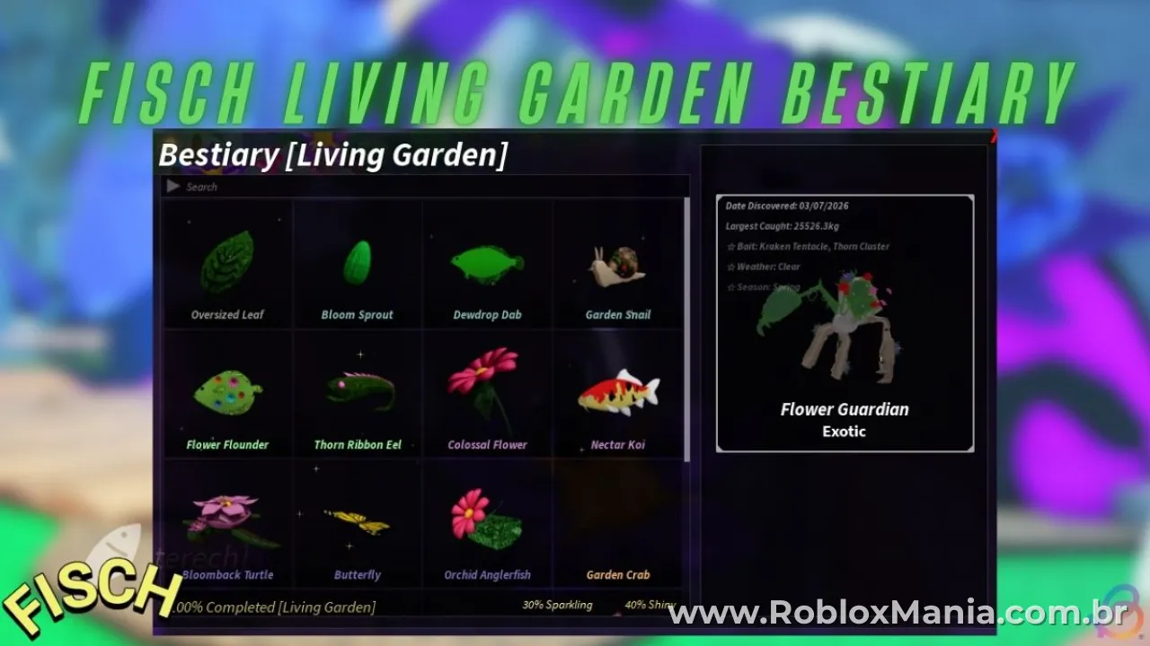 Guia Completo para Completar o Bestiário Living Garden em Fisch