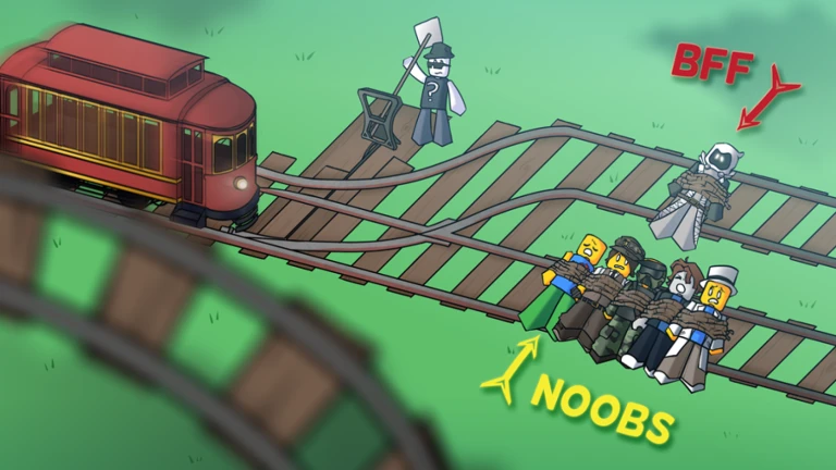 Imagem oficial do jogo Trolley Problem Royale no Roblox